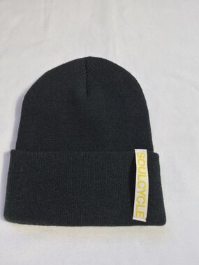 Soulcycle Black Beanie with Yellow Logo Tag NEW Unisex